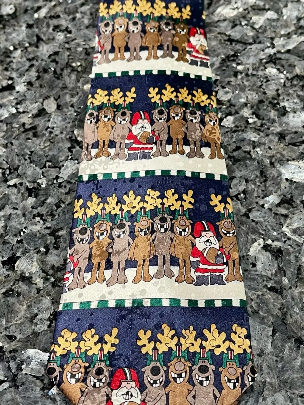 John Ashford 100% Silk Holiday Reindeer & Santa Football Tie